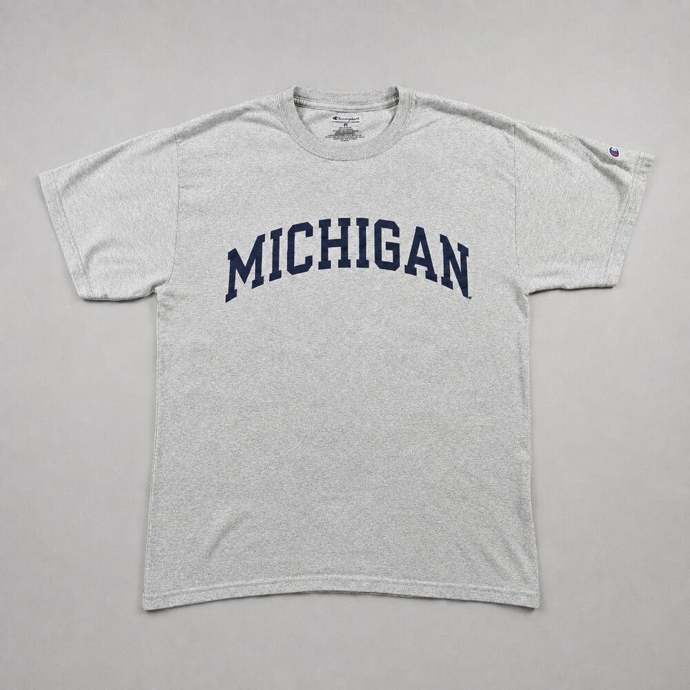 Mens Champion Michigan Short Sleeve T Shirt Gray Medium
